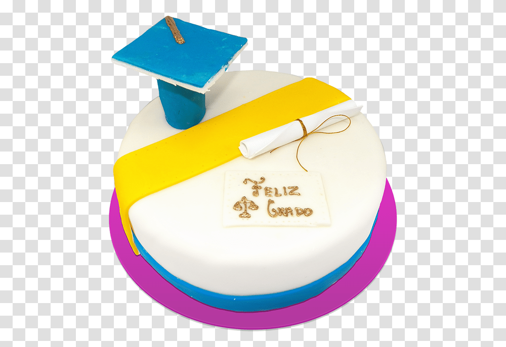 Torta Toga Y Birrete Birthday Cake Full Size Square Academic Cap, Dessert, Food, Text, Icing Transparent Png