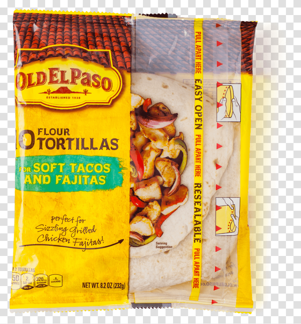 Tortilla Old El Paso Tortilla Soft Tacos And Fajita Nutrition, Food, Plant, Advertisement, Poster Transparent Png