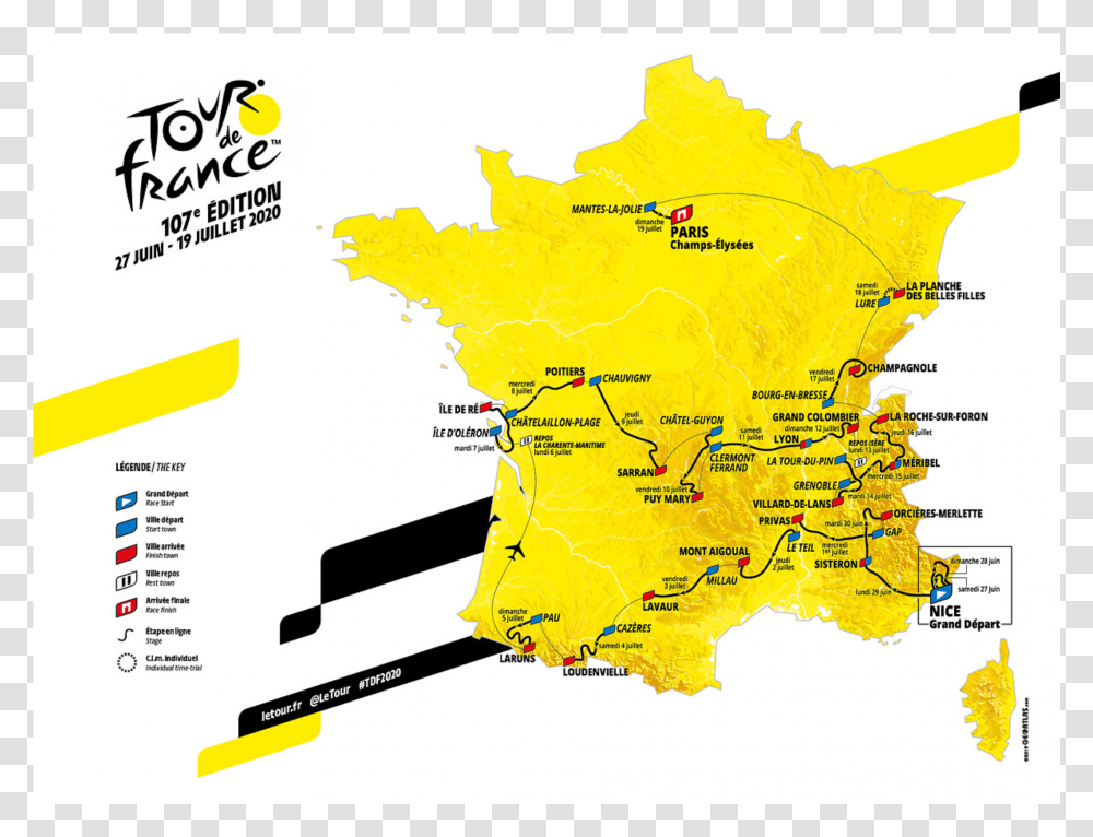 Tour De France 2020, Map, Diagram, Plot, Flyer Transparent Png
