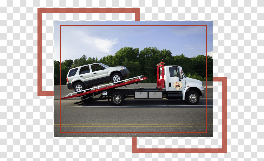 Tow Truck With Flatbed, Vehicle, Transportation, Wheel, Machine Transparent Png