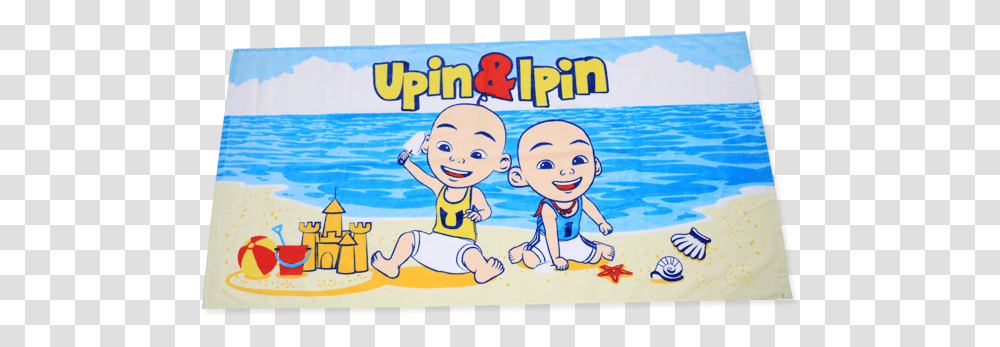 Towel Animated Upin And Ipin At The Beach, Person, Water, Outdoors, Sea Transparent Png