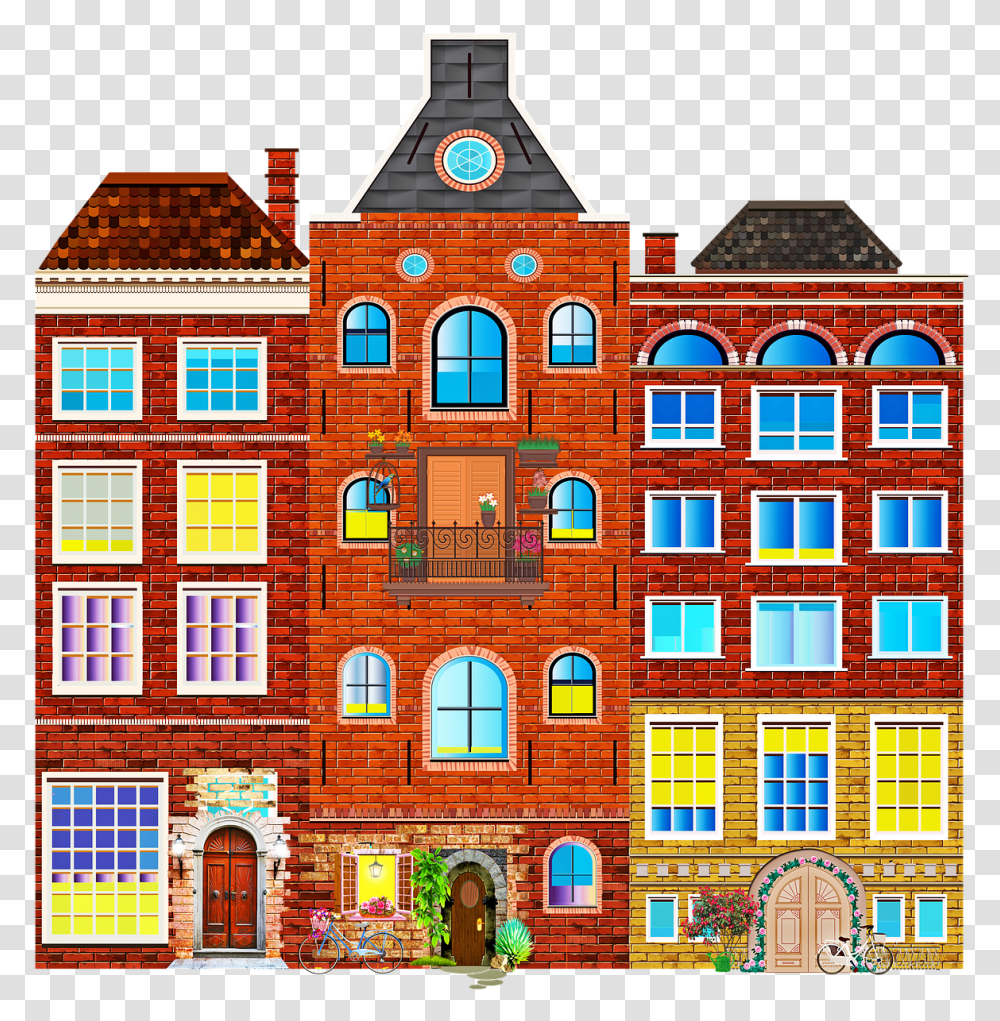Town Buildings Old Brick Building City Brick Wall Building, Architecture, Urban, Spire, Tower Transparent Png