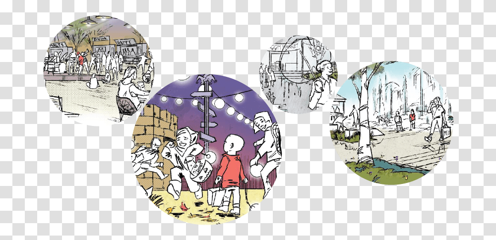 Town Square Comic Bubbles 07 Illustration, Person, Clock Tower, Architecture, Building Transparent Png