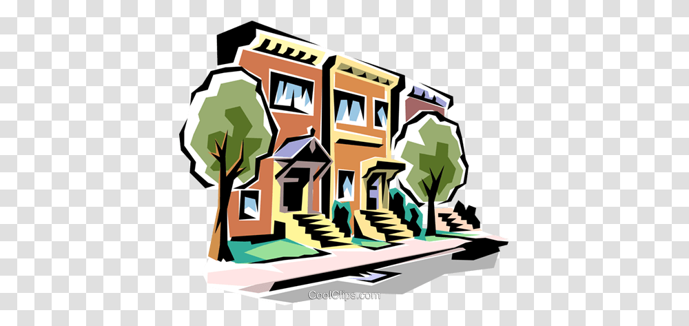 Townhouses Royalty Free Vector Clip Art Illustration, Neighborhood, Urban, Building, Housing Transparent Png