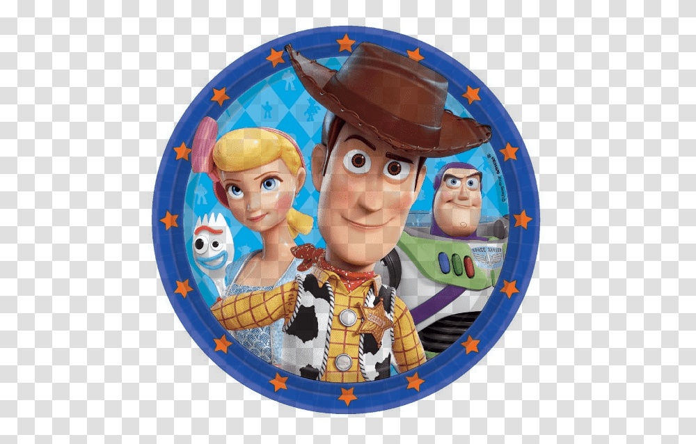 Toy Story Birthday Party Lunch Plates 9 8ct Woody Toy Story 4 Characters, Clothing, Apparel, Disk, Person Transparent Png