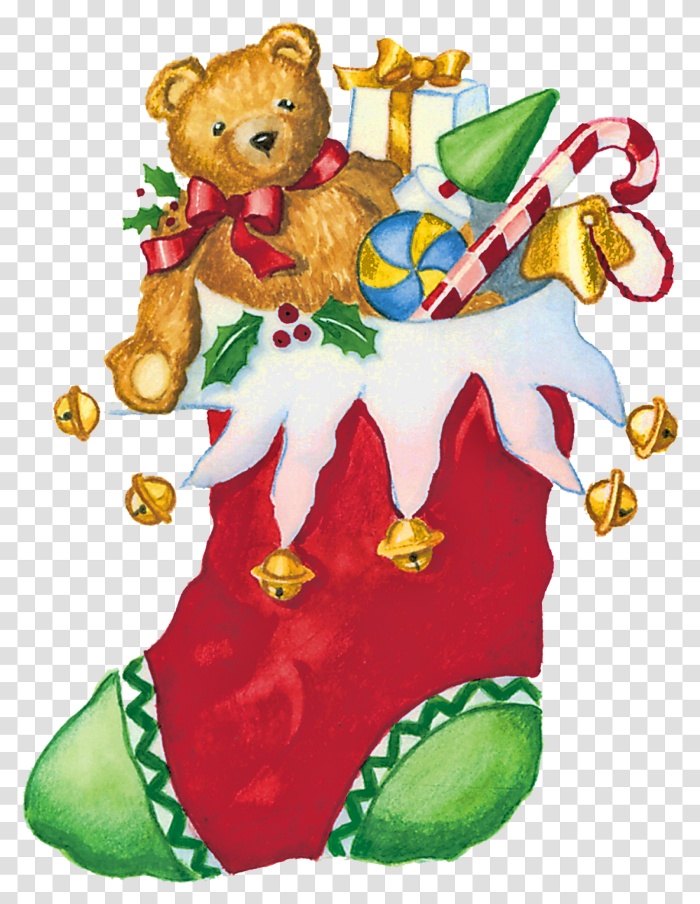 Toys Clipart, Teddy Bear, Christmas Stocking, Gift, Applique Transparent Png