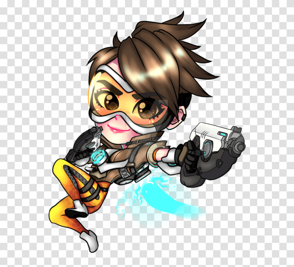 Tracer Overwatch Chibi, Person, Helmet, Hand Transparent Png