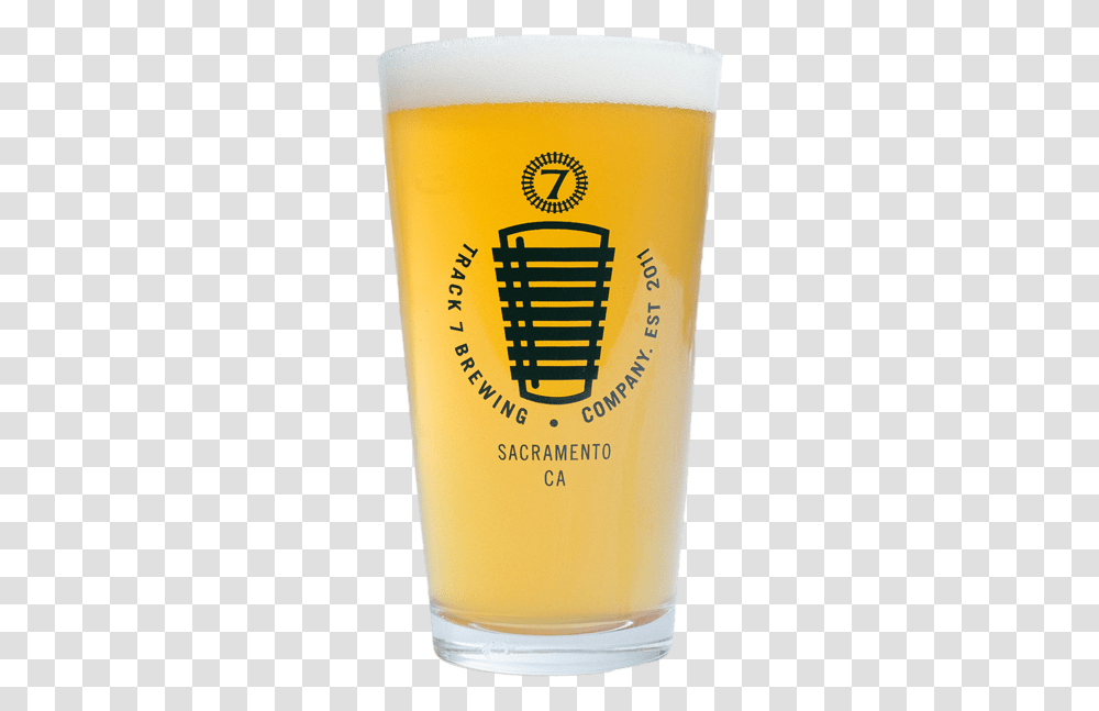 Track 7 Pint Glass With Golden Colored Beer Beer Glass, Sunscreen, Cosmetics, Bottle, Label Transparent Png