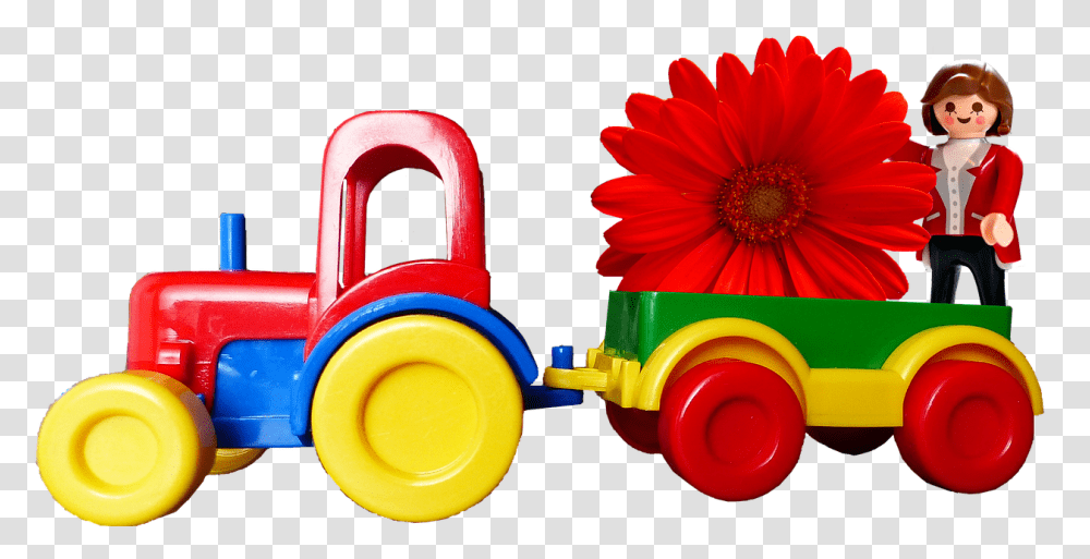 Tractor Trailer Toy Child Flower, Plant, Blossom, Daisy, Daisies Transparent Png