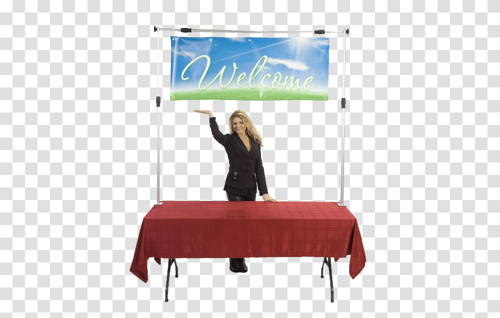 Trade Show Horizontal Banner, Tablecloth, Person, Tabletop, Furniture Transparent Png