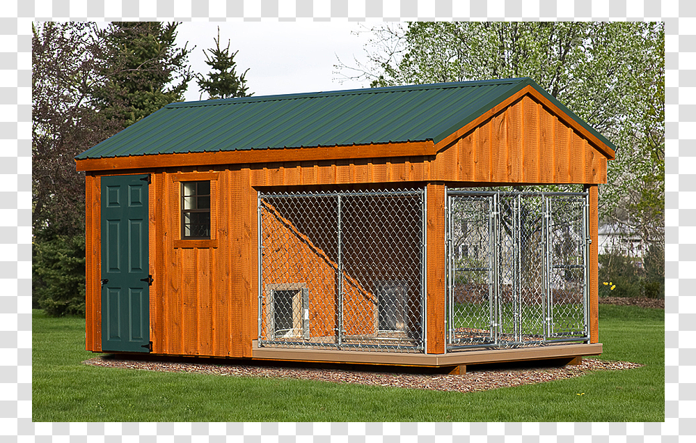 Traditional 2 Box Kennel With Stained Pine Siding Dog Kennel Shed, Nature, Housing, Building, Outdoors Transparent Png