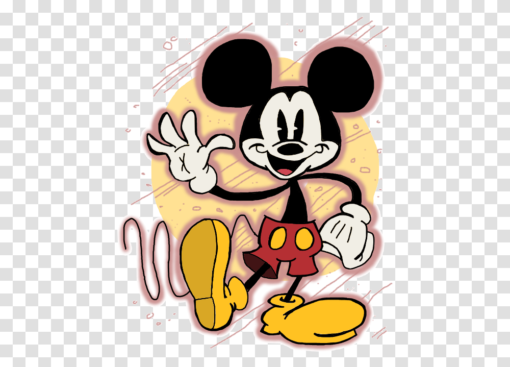 Traditional Colorful Mickey Mouse Waving With His Hand Cartoon, Sunglasses, Drawing, Crowd Transparent Png
