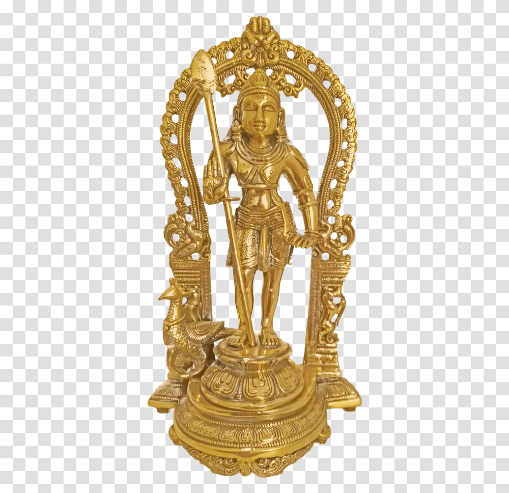 Traditional Lord Murugan Brass Statue With Arch Brass, Trophy, Cross, Gold Transparent Png