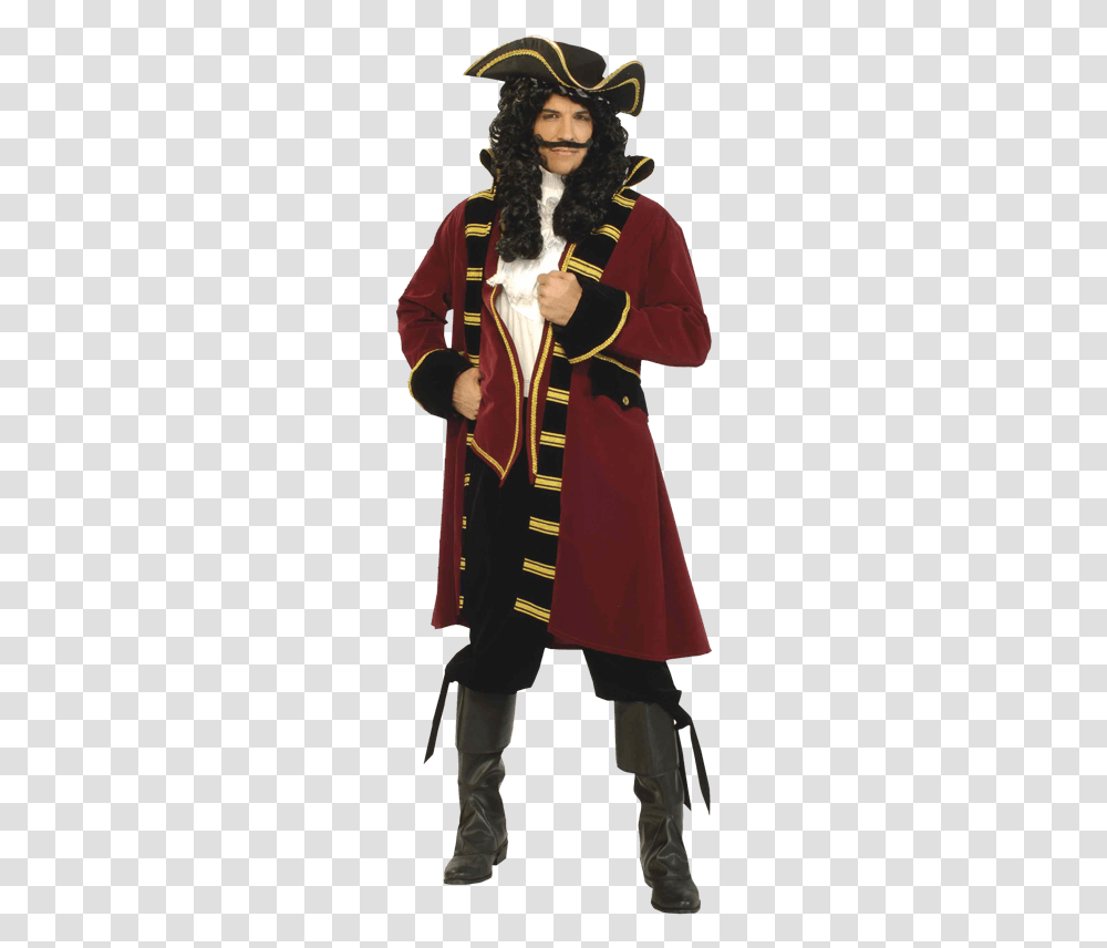 Traditional Men's Pirate Captain Costume, Person, Hat, Coat Transparent Png