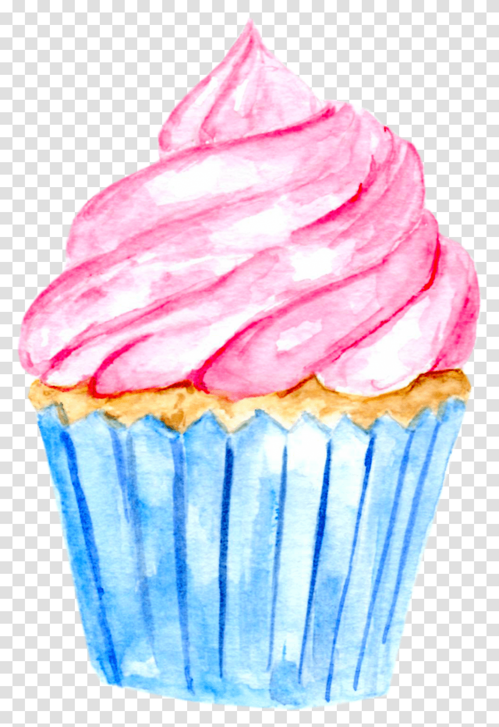 Traditional - Kristine Lee Designs Pink Watercolor, Cupcake, Cream, Dessert, Food Transparent Png