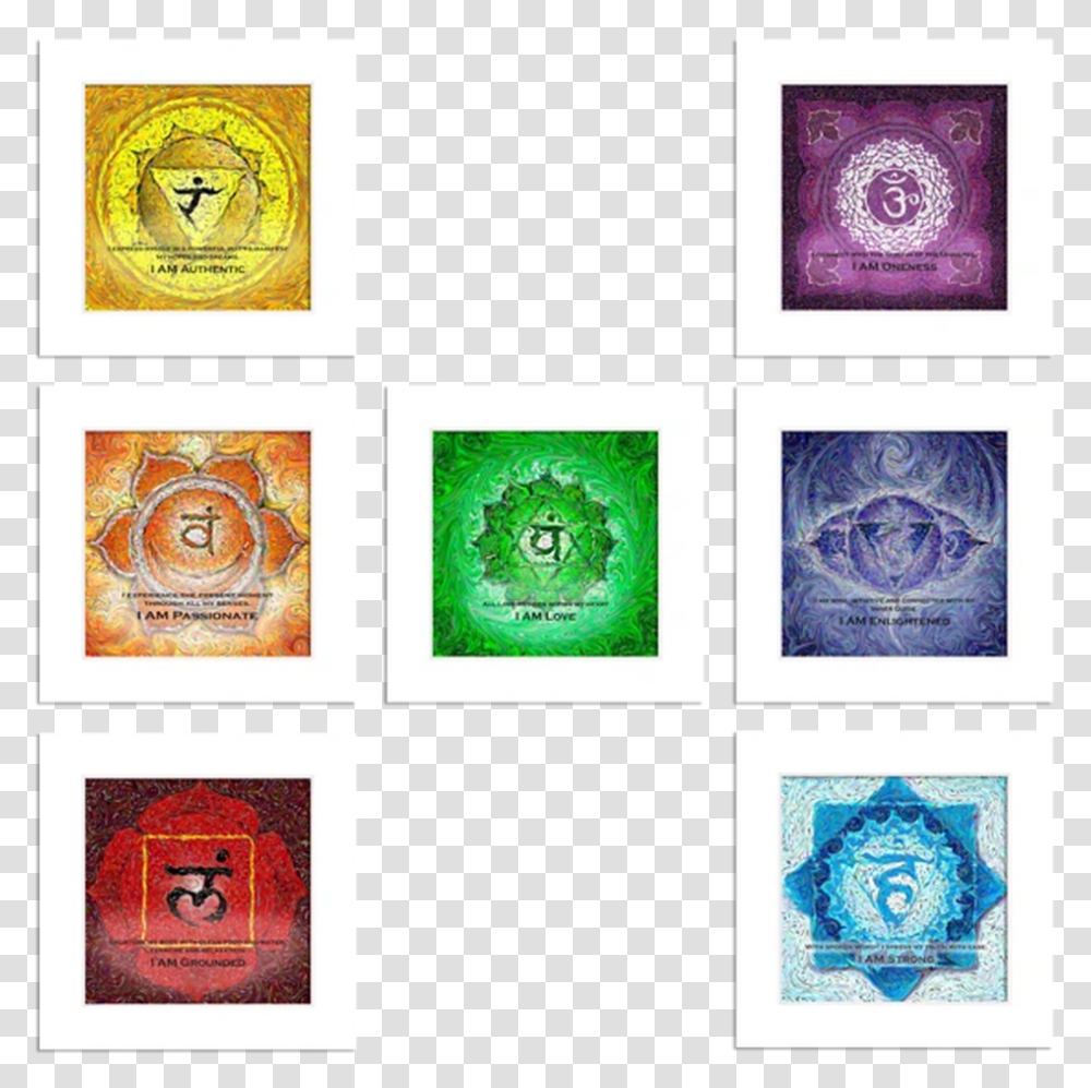 Traditional Yoga Energy Art Set Of 7 Matted Prints Circle, Collage, Poster, Advertisement, Pattern Transparent Png