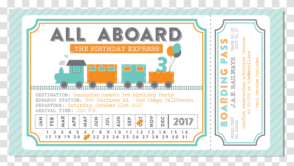 Train Ticket Birthday Invitation Turquoise, Advertisement, Poster, Paper Transparent Png