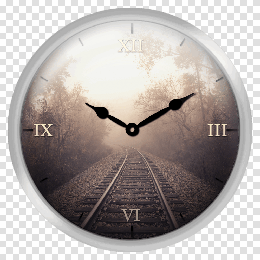 Train Tracks And Fog Wall Clock, Analog Clock, Disk Transparent Png