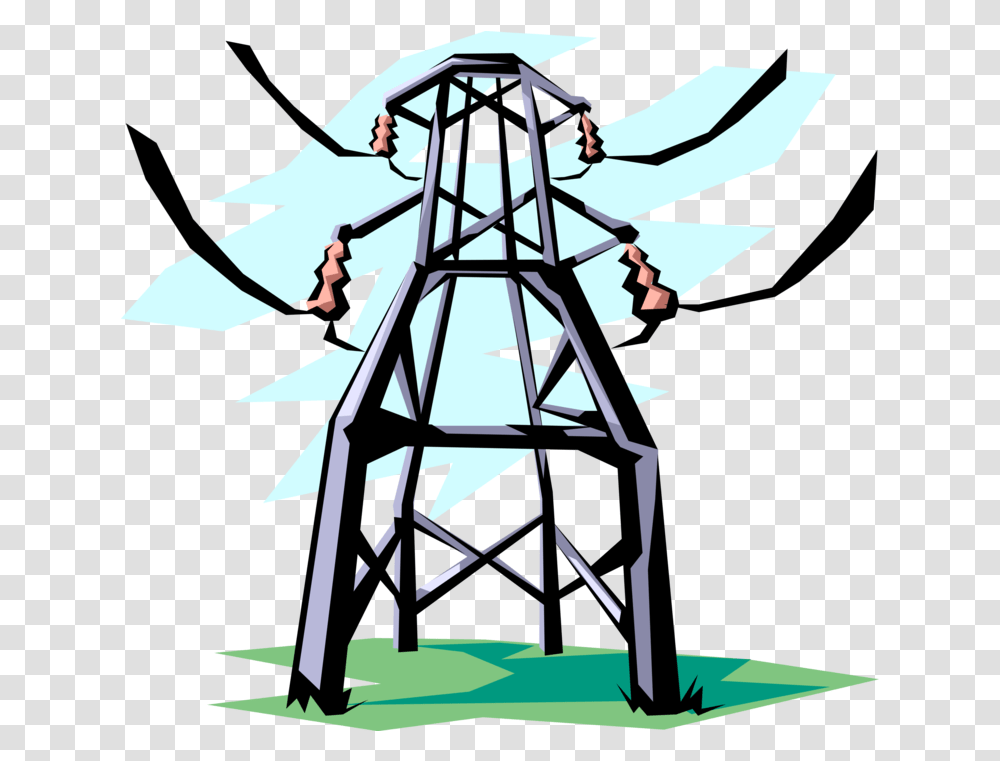 Transmission Tower Distributes Electricity Vector Image Power Electricity Vector, Utility Pole, Person, Chair, Art Transparent Png