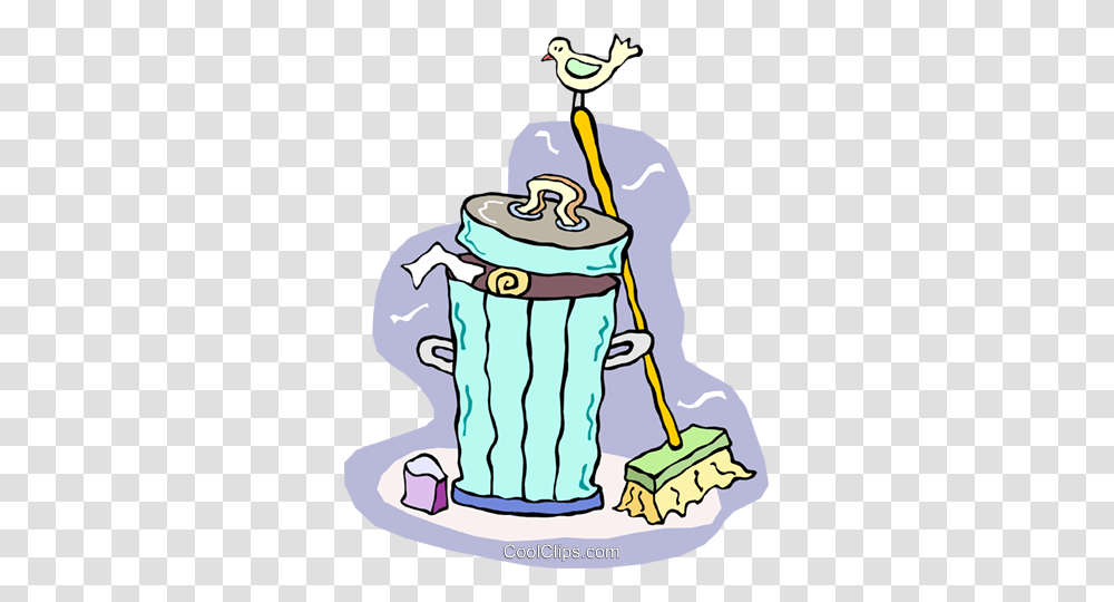 Trash Can And Broom Royalty Free Vector Clip Art Illustration, Bird, Animal, Cleaning, Water Transparent Png