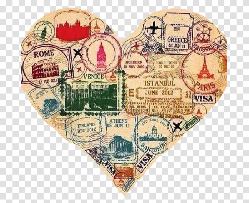 Travel Stamp Passport Stamp Heart, Collage, Poster, Advertisement, Id Cards Transparent Png