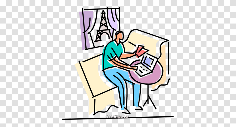 Traveler Sitting In His Hotel Room Royalty Free Vector Clip Art, Washing, Female, Girl Transparent Png