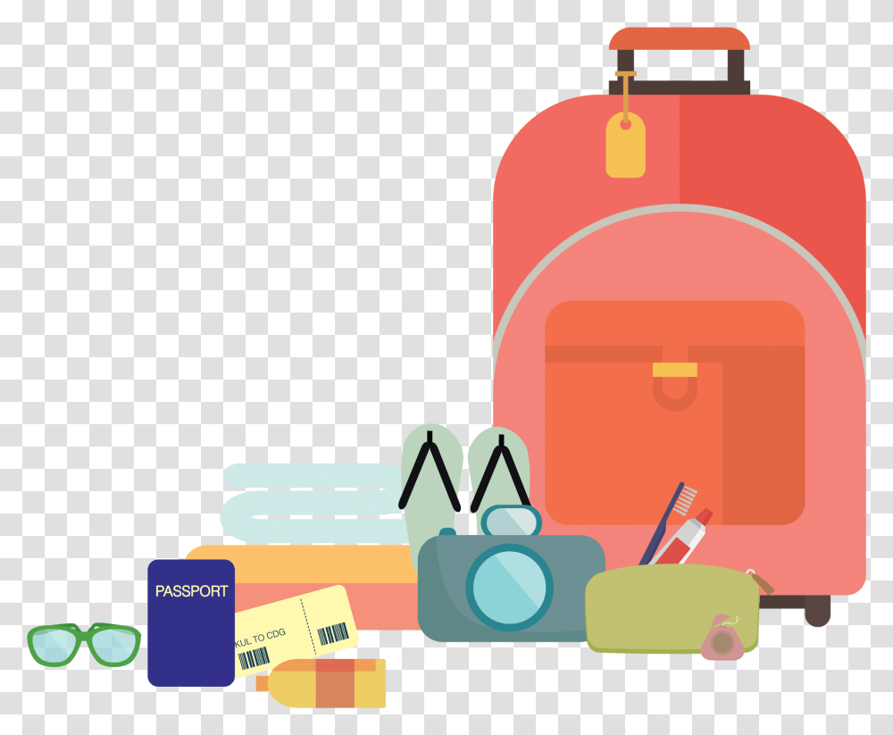 Traveling Clipart Travel Item Couple Travelling Clip Art, Bag, Luggage, Backpack Transparent Png