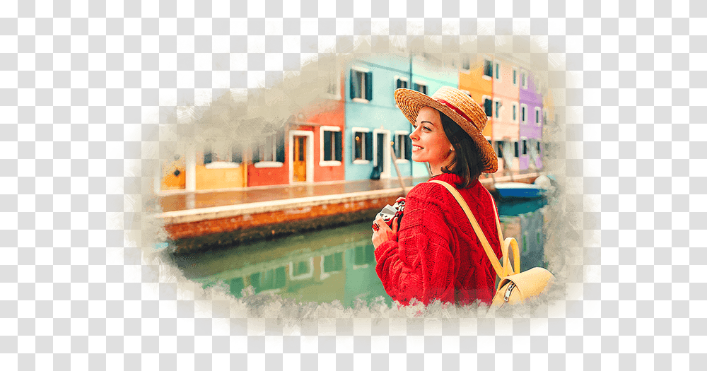 Traveller Taking In The Sights Of Italy Girl, Hat, Apparel, Person Transparent Png