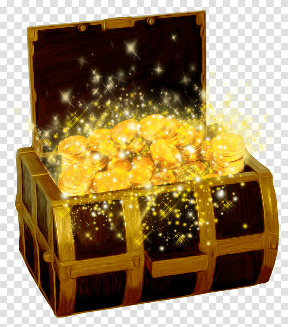 Treasure With Shining Coins Clip Arts Gold Treasure Box, Lighting, Interior Design, Architecture, Building Transparent Png