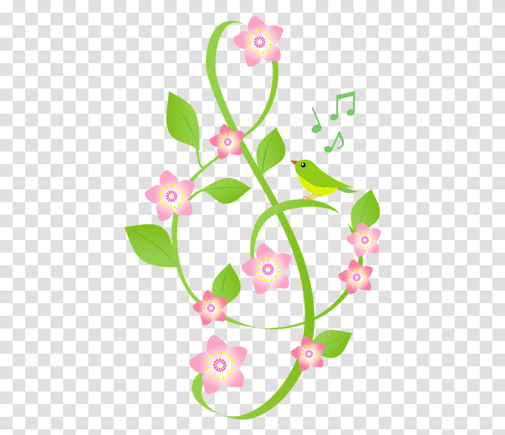 Treble Clef Flower And Bird Clipart Free Download, Pattern, Plant, Graphics, Floral Design Transparent Png