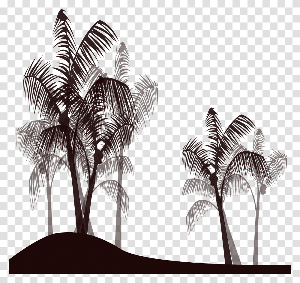Tree Black Palmera Dibujo Blanco Y Negro, Plant, Palm Tree, Arecaceae, Silhouette Transparent Png