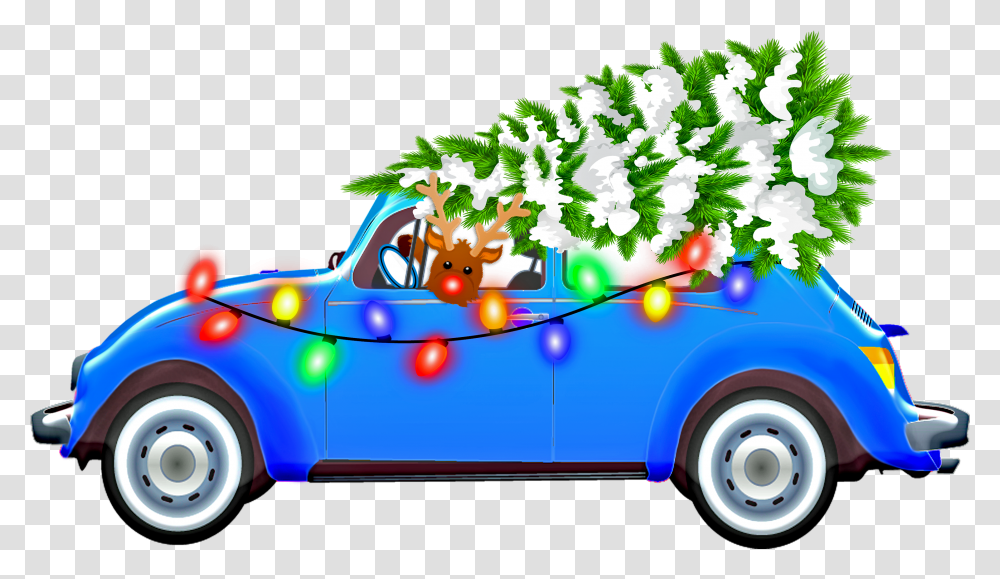 Tree Christmas Rudolph Reindeer Ligths Blue Car Car Christmas Tree, Vehicle, Transportation, Plant, Graphics Transparent Png