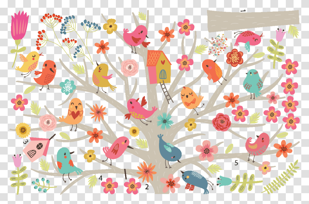 Tree Clipart Bird Family Nest, Floral Design, Pattern, Animal Transparent Png