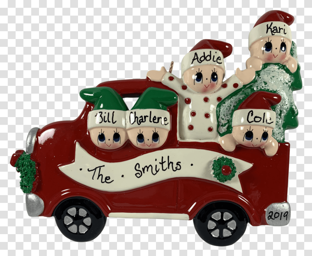 Tree Day Family Of 5 Made Of Resin Gingerbread, Transportation, Vehicle, Fire Truck, Van Transparent Png
