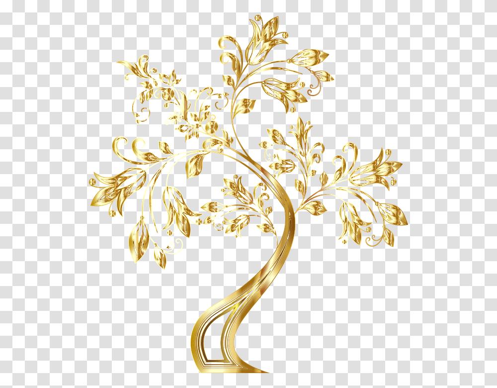 Tree Decorative Floral Flourish Flowers Ornamental Golden Flowers Hd, Floral Design, Pattern Transparent Png