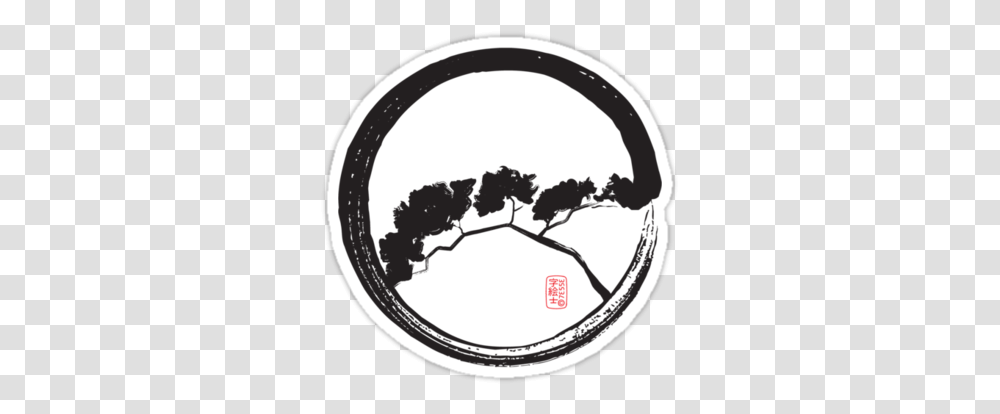 Tree Enso' Sticker By 73553 Bonsai Tattoos Zen Circle Tattoo Buddha, Label, Text, Clock Tower, Architecture Transparent Png