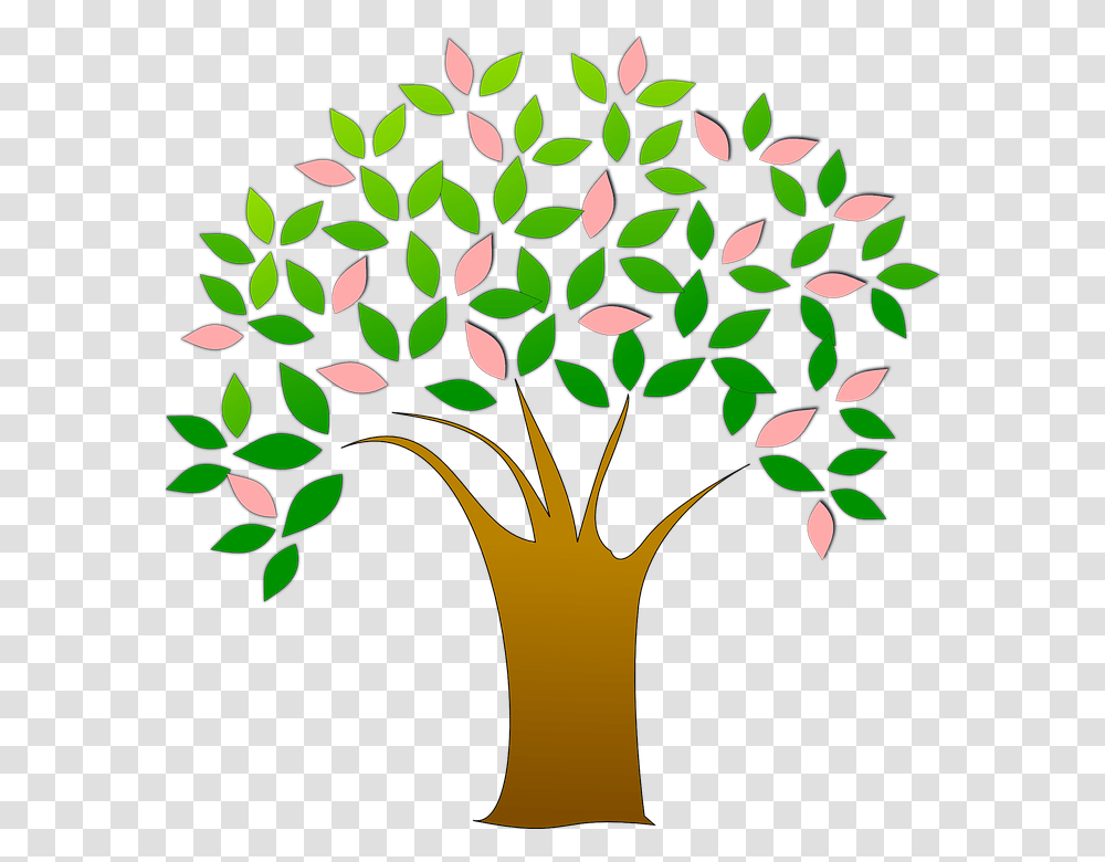 Tree Fresh Leaves Green Pink New Life Spring Clipart Life, Floral Design, Pattern, Modern Art Transparent Png