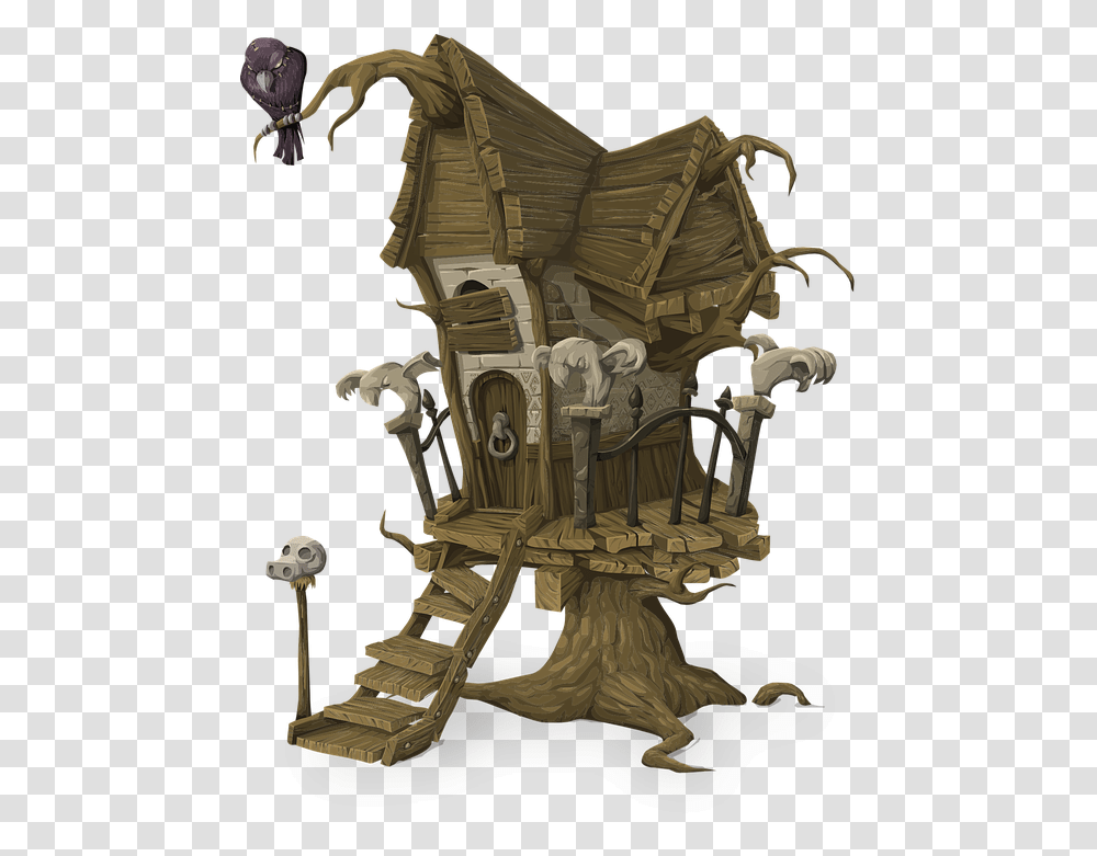 Tree House Home Building Architecture Spooky Haunted Tree House Clipart, Furniture, Painting, Throne, Drawing Transparent Png