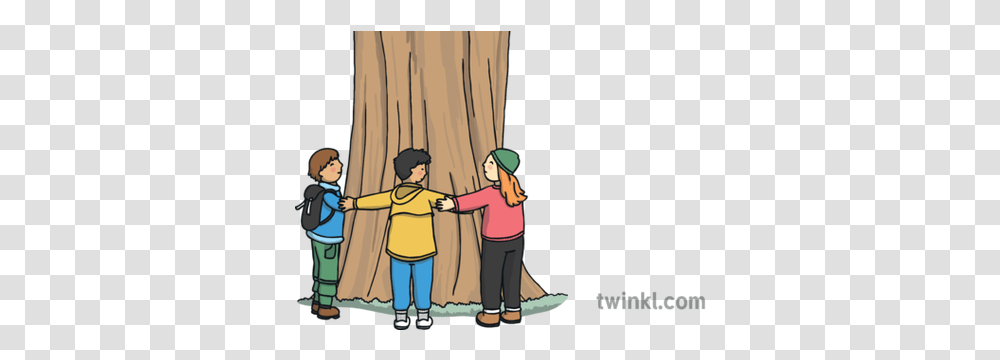 Tree Hugging Giant Cedar People Holding Hands West Cartoon, Person, Human, Family, Plant Transparent Png