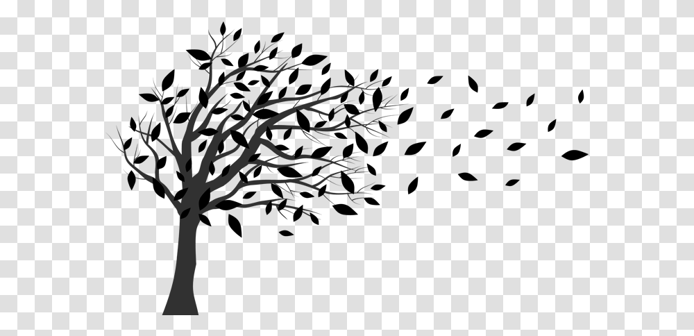Tree In The Wind Blowing Tree Blowing In The Wind Silhouette, Plant, Nature, Outdoors, Night Transparent Png