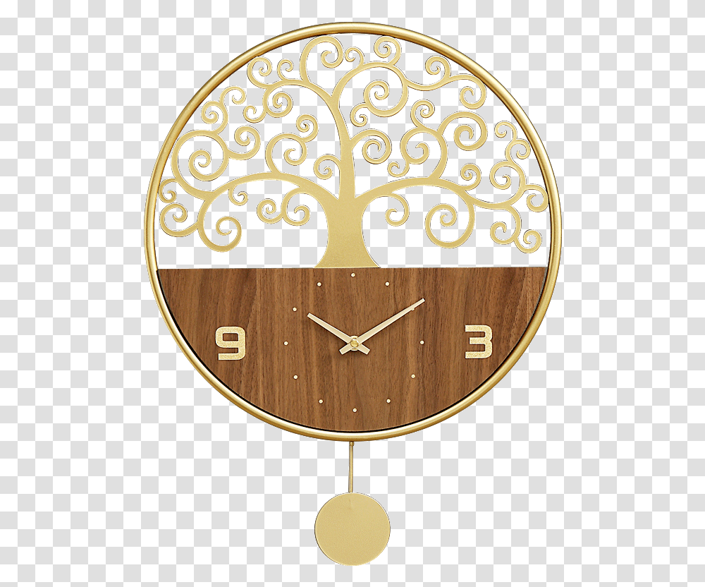 Tree Large Wall Clock Wood Metal Gold Solid, Analog Clock, Rug Transparent Png
