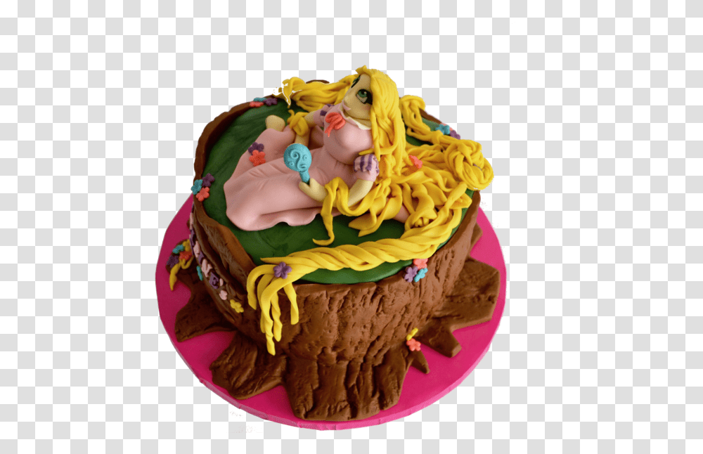 Tree Log Rapunzel Chocolate Birthday Cake With Edible Rapunzel Cake, Dessert, Food, Icing, Cream Transparent Png