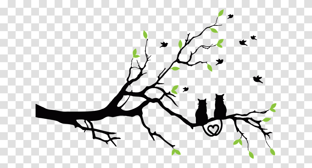 Tree Print On Wall Clipart Download Cat On Tree Silhouette, Plant, Flower, Animal, Leaf Transparent Png