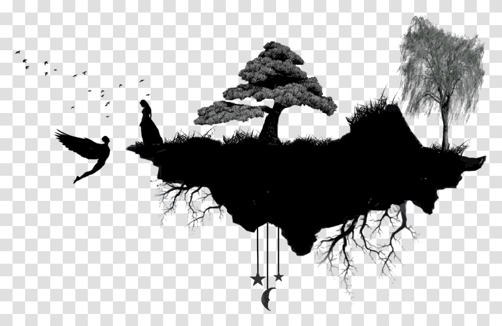 Tree Roots Silhouette Floating Big Image Floating Island Silhouette, Outdoors, Nature, Plant, Vegetation Transparent Png