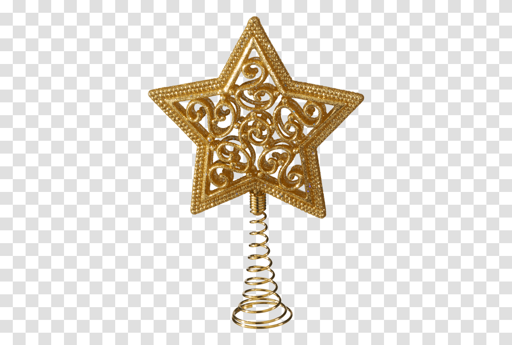 Tree Topper Star With Glitter Gold Star Tree Topper, Cross, Star Symbol Transparent Png
