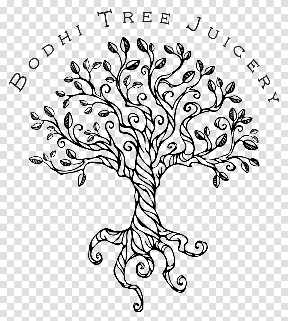 Tree With Juicery Text Drawing Art Bodhi Tree, Outdoors, Nature, Gray Transparent Png