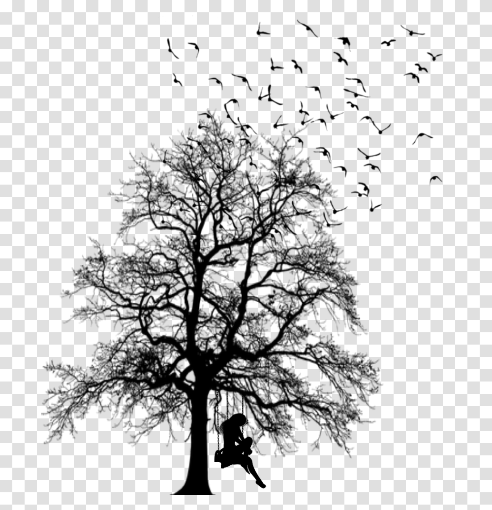 Tree With Swing Clipart Swinging Girl Silhouette Tree, Gray Transparent Png