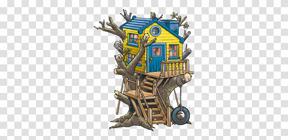 Treehouse Genies Tree Of House In Cartoon, Housing, Neighborhood, Urban, Outer Space Transparent Png