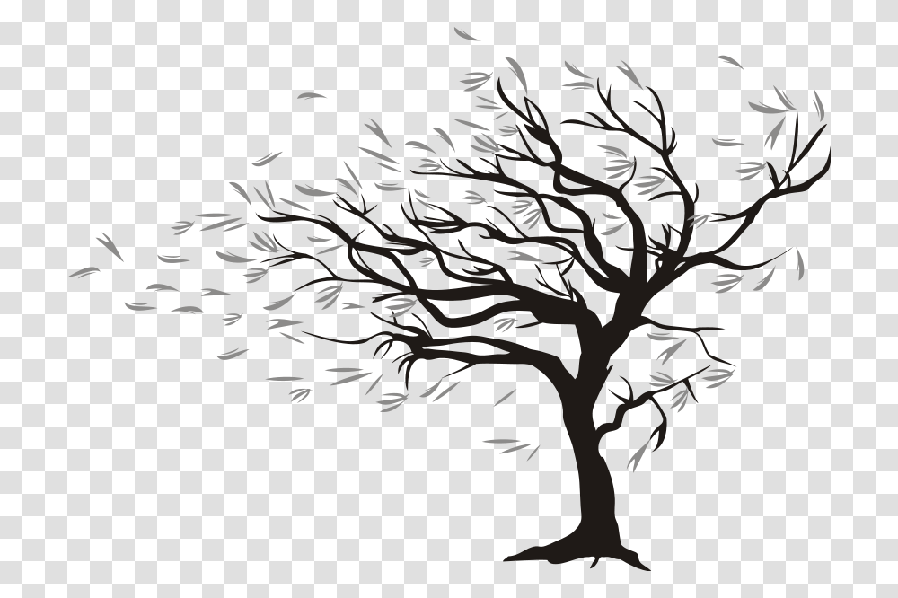 Trees Blowing In The Wind Art, Plant, Silhouette, Stencil Transparent Png