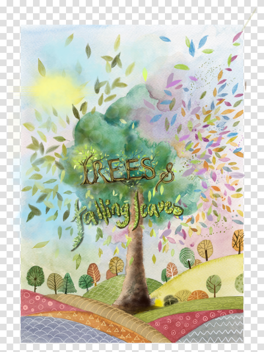 Trees With Falling Leaves Original, Poster, Advertisement, Art, Paper Transparent Png